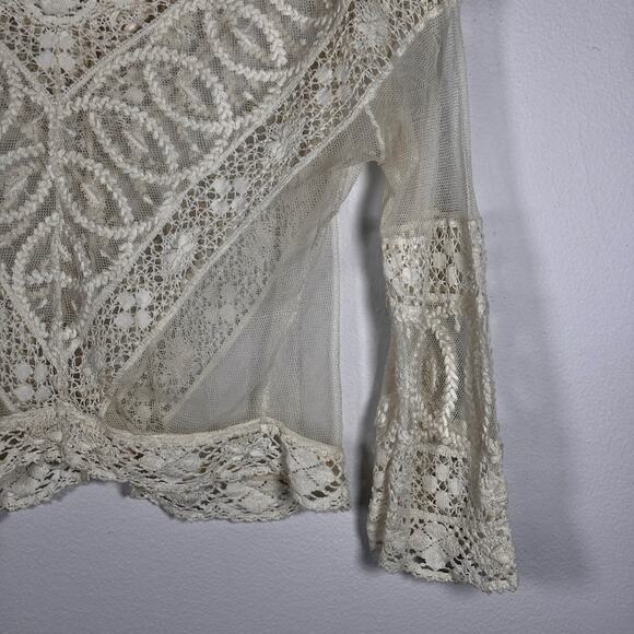 Antique Edwardian Net Lace Blouse Floral Embroidery Crochet Silk Cotton 1900s - Picture 6 of 16